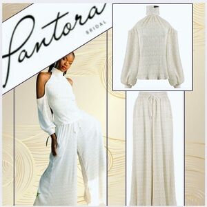 NWT,Pantora Bridal,Elegant White & Shimmering Gold,Stretch, Top + Palazzo Pants